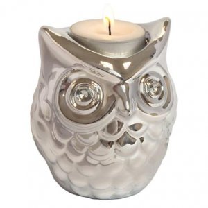 Stojan na čajovú sviečku INVOTIS Owl (keramika, chróm)